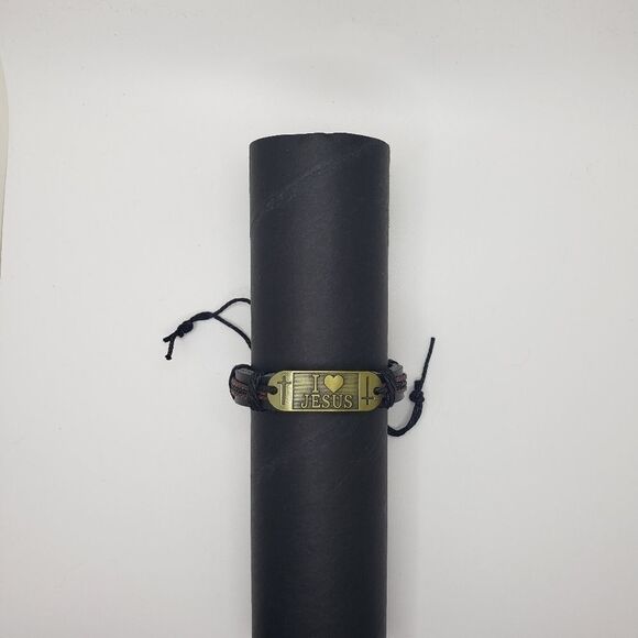 LEATHER plated I love Jesus bracelet - Picture 2 of 3